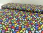Preview: Patchworkstoff bunte Katzen schwarzer Hintergrund
